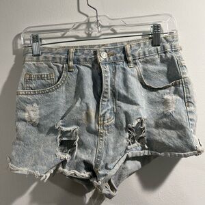 Light wash ripped high waisted jean shorts